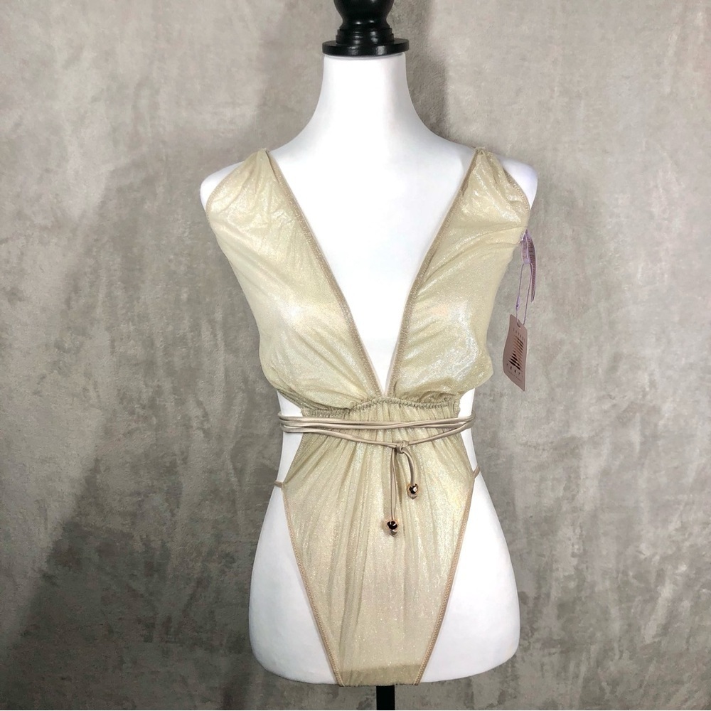 Savage x Fenty Gathered Mesh Strappy Teddy Size XL Iridescent Sunset Sexy 70s - Picture 3 of 7